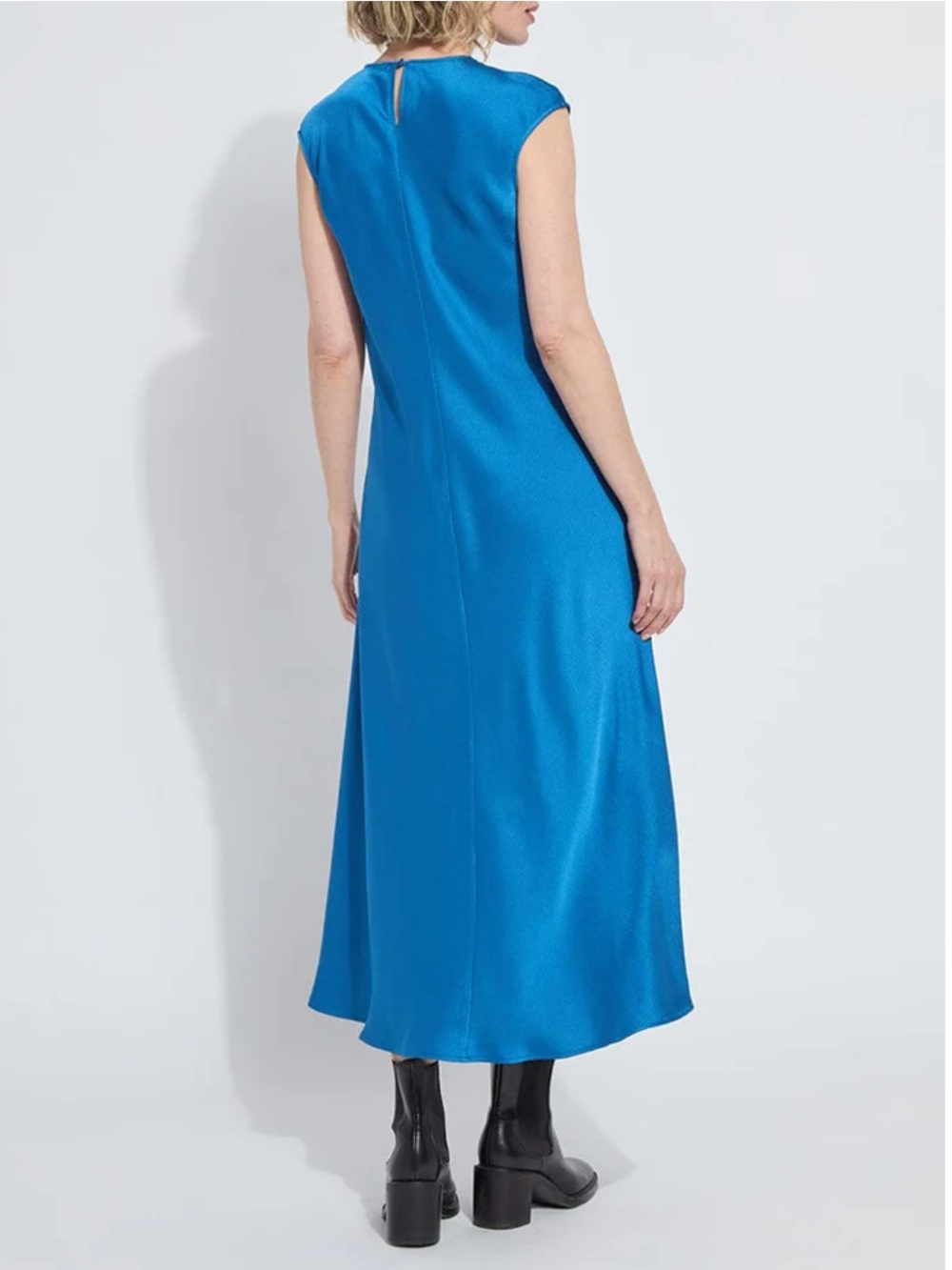 Lyssé Silvana Bias Cut Midi Dress Royal Blue Satin Cap Sleeve Large - Picture 4 of 8